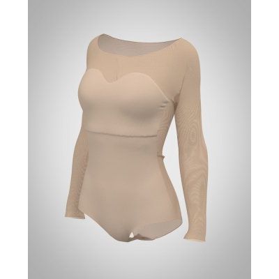 Light nude body with sleeves and back in bi - elastic mesh - Tinas Figure Skating Shop